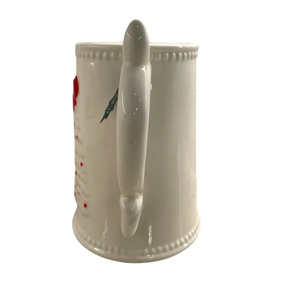 Hand Painted Holiday Ceramic Pitcher Christmas Tree with Bow Topper New